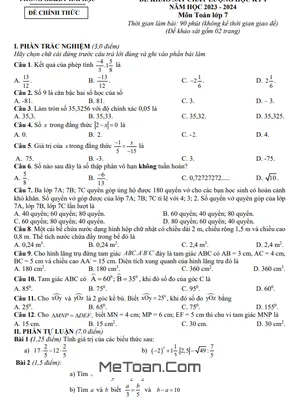 Đề thi học kì 1 Toán 7 năm 2023 - 2024 phòng GD&ĐT Hải Hậu - Nam Định