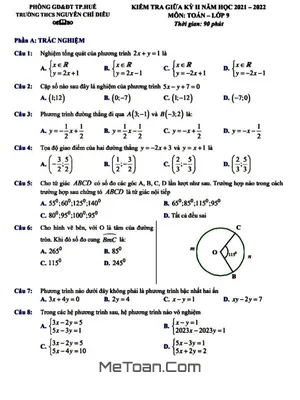 Đề thi giữa kỳ 2 Toán 9 năm 2021 - 2022 trường THCS Nguyễn Chí Diểu - TT Huế