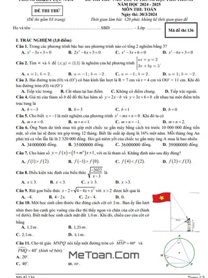 Đề thi thử Toán vào lớp 10 lần 2 năm 2024 - 2025 phòng GD&ĐT Lục Nam - Bắc Giang