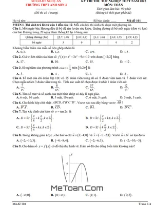 Đề thi thử THPT 2025 môn Toán trường THPT Anh Sơn 3 – Nghệ An