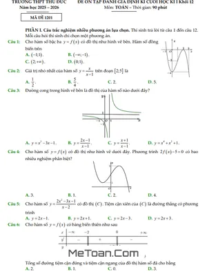 Đề Thi Cuối Học Kì 1 Toán 12 Năm 2025 – 2026 Trường THPT Thủ Đức (Có Đáp Án)