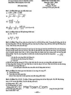 Đề thi cuối học kì 1 Toán 9 năm 2025 – 2026 trường THCS Đặng Tấn Tài – TP HCM