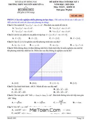 Đề thi học kỳ 1 Toán 10 năm 2025 – 2026 THPT Nguyễn Khuyến A – Đồng Nai