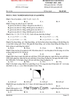 Đề Khảo Sát CLB Toán 6 Năm 2025 – 2026 Trường THCS TT Đồi Ngô – Bắc Ninh