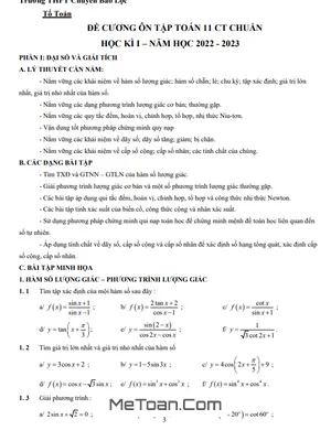 Đề Cương Ôn Tập Học Kì 1 Toán 11 Năm 2022 - 2023 Trường Chuyên Bảo Lộc - Lâm Đồng