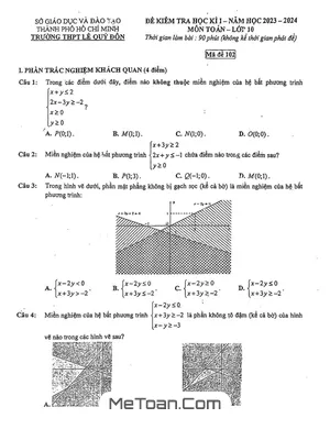 Đề thi học kì 1 Toán 10 năm 2023 - 2024 trường THPT Lê Quý Đôn - TP HCM