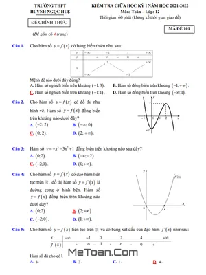 Đề thi giữa HK1 Toán 12 năm 2021 - 2022 trường THPT Huỳnh Ngọc Huệ - Quảng Nam
