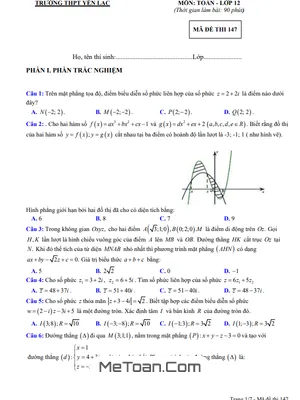 Đề thi Toán 12 cuối kì 2 năm 2022-2023 trường THPT Yên Lạc - Vĩnh Phúc có lời giải
