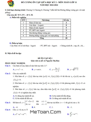 03 Đề ôn tập giữa kì 2 Toán 11 năm 2023 - 2024 trường THPT Việt Đức - Hà Nội