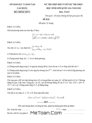 Đề thi HSG Toán 2020 Sở GD&ĐT Cao Bằng và lời giải chi tiết