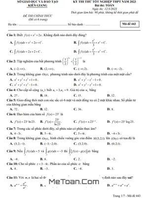Đề thi thử THPT Quốc gia 2023 môn Toán sở GD&ĐT Kiên Giang (Mã đề 443)