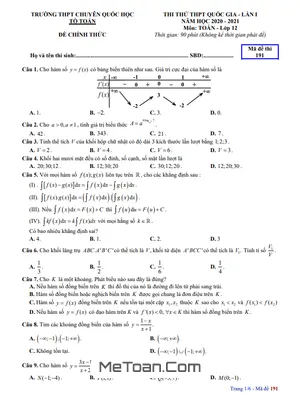 Đề thi thử Toán tốt nghiệp THPT 2021 lần 1 trường chuyên Quốc học Huế