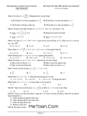 Bộ Đề Ôn Thi THPT Quốc Gia 2017 Môn Toán Trường THPT Bình Mỹ - An Giang (Có Đáp Án)