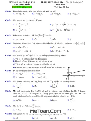 Đề thi thử THPT Quốc gia 2017 môn Toán Sở GD&ĐT tỉnh Đồng Tháp