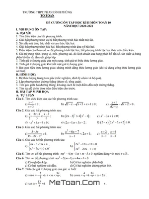 Đề Cương Ôn Tập HK2 Môn Toán Lớp 10 Trường THPT Phan Đình Phùng - Quảng Bình Năm Học 2020 - 2021