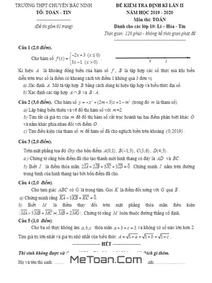 Đề kiểm tra định kỳ lần 2 Toán 10 năm 2019 - 2020 trường THPT chuyên Bắc Ninh
