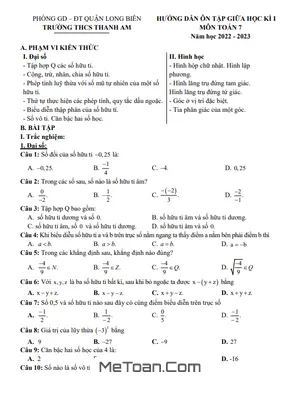 Hướng Dẫn Ôn Tập Giữa Kì 1 Toán 7 Năm 2022 - 2023 THCS Thanh Am - Hà Nội