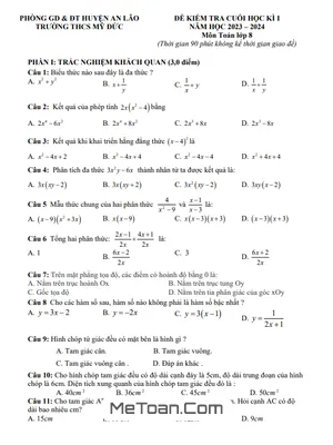 Đề thi học kì 1 môn Toán lớp 8 năm 2023 - 2024 trường THCS Mỹ Đức - Hải Phòng