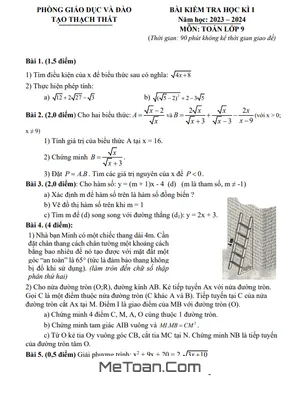 Đề thi học kỳ 1 Toán 9 năm 2023 - 2024 phòng GD&ĐT Thạch Thất - Hà Nội