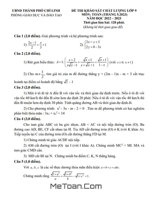 Đề khảo sát Toán 9 năm 2022 - 2023 phòng GD&ĐT Chí Linh - Hải Dương