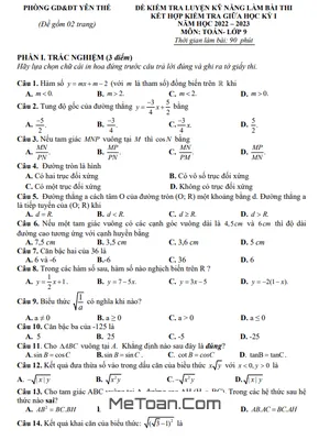 Đề Thi Giữa Kỳ 1 Toán 9 Năm 2022 - 2023 Phòng GD&ĐT Yên Thế - Bắc Giang