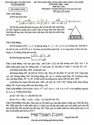 Đề chọn học sinh giỏi tỉnh Toán 9 năm 2024 - 2025 sở GD&ĐT Tuyên Quang