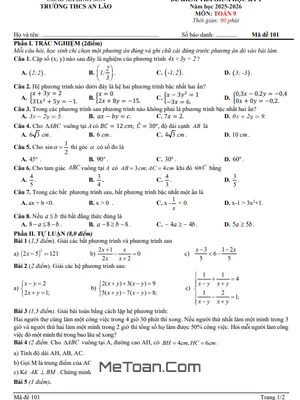 Đề Thi Giữa Học Kỳ 1 Môn Toán Lớp 9 (2025–2026) – THCS An Lão, Ninh Bình