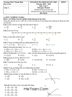 Đề thi giữa học kì 1 Toán 7 năm 2025 – 2026 trường THCS Thanh Miện – Hải Phòng