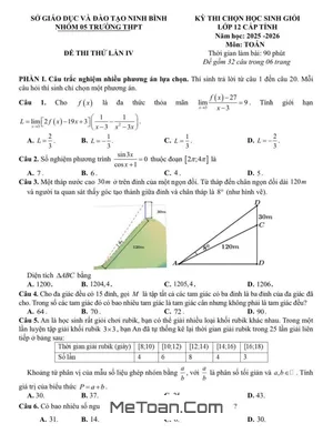 Đề thi học sinh giỏi Toán 12 năm học 2025 – 2026 cụm 5 trường THPT tỉnh Ninh Bình