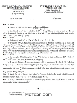 Đề Thi Học Sinh Giỏi Toán Lớp 10 THPT Quảng Trị Năm 2025-2026 Có Đáp Án Chi Tiết