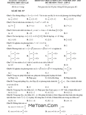 Đề khảo sát chất lượng Toán 11 lần 1 năm 2019 – 2020 trường Yên Lạc – Vĩnh Phúc