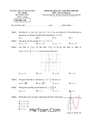 Đề thi HK1 Toán 12 năm 2020 - 2021 trường THPT Lê Trung Kiên - Phú Yên