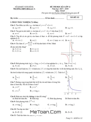 Đề thi HK1 Toán 12 năm học 2017 - 2018 trường THPT Hoa Lư A - Ninh Bình (Có đáp án)