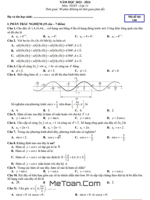 Đề thi giữa kỳ 1 Toán 11 năm 2023 - 2024 trường THPT chuyên Quốc học Huế
