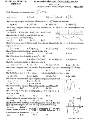 Đề khảo sát chất lượng Toán 12 năm 2023 - 2024 Sở GD&ĐT Thái Bình