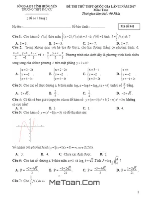 Đề Thi Thử THPT Quốc Gia 2017 Môn Toán Trường THPT Phù Cừ - Hưng Yên Lần 2