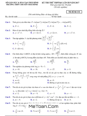 Đề Thi Thử THPT Quốc Gia 2017 Môn Toán Trường THPT Chuyên Thái Bình Lần 3