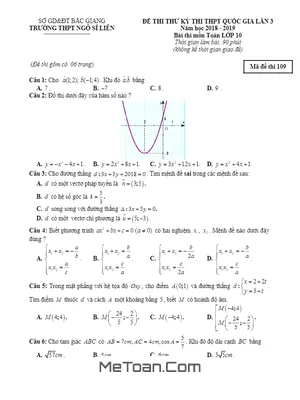 Đề thi thử Toán 10 THPTQG 2019 lần 3 trường Ngô Sĩ Liên – Bắc Giang