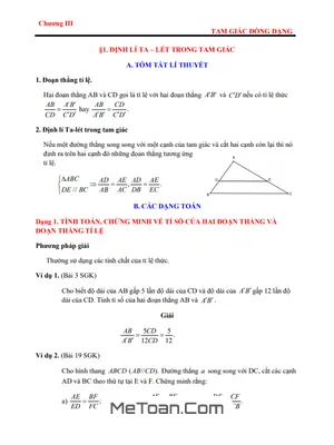 Lý thuyết, các dạng toán và bài tập tam giác đồng dạng lớp 8