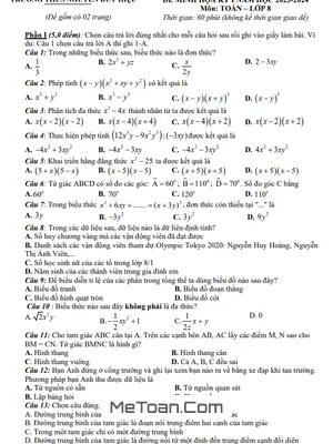 Đề Minh Họa Cuối Kỳ 1 Toán 8 Năm 2023 - 2024 Trường Nguyễn Duy Hiệu - Quảng Nam