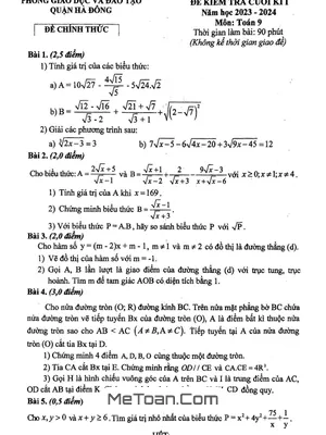 Đề thi học kì 1 Toán 9 năm 2023 - 2024 phòng GD&ĐT Hà Đông - Hà Nội