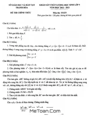 Đề khảo sát chất lượng Toán 9 năm 2022 - 2023 Sở GD&ĐT Thanh Hóa