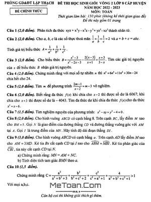 Đề HSG huyện Toán 8 vòng 2 năm 2022 - 2023 phòng GD&ĐT Lập Thạch - Vĩnh Phúc