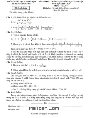Đề KSCL mũi nhọn Toán 7 năm 2023 - 2024 phòng GD&ĐT Nông Cống - Thanh Hóa
