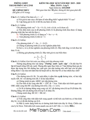 Đề thi cuối kì 2 Toán 9 năm 2019 - 2020 phòng GD&ĐT TP Cao Lãnh - Đồng Tháp