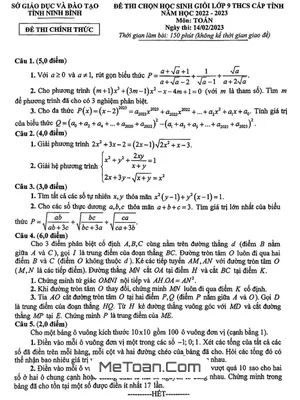 Đề thi học sinh giỏi Toán 9 cấp tỉnh năm 2022 - 2023 sở GD&ĐT Ninh Bình