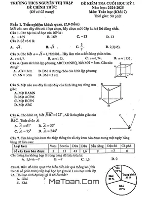 Đề thi học kỳ 1 Toán 7 năm 2024 - 2025 trường THCS Nguyễn Thị Thập - TP HCM