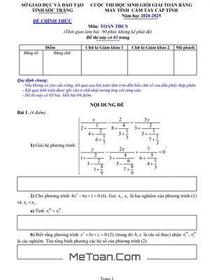 Đề thi HSG giải toán THCS bằng MTCT năm 2024 - 2025 sở GD&ĐT Sóc Trăng