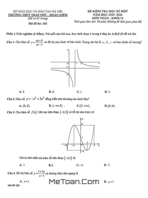 Đề thi học kì 1 Toán 12 năm học 2025 – 2026 trường THPT Trần Phú – Hà Nội
