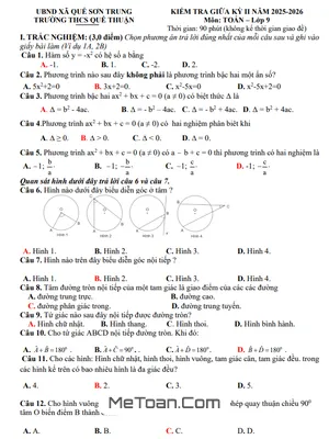 Đề Thi Giữa Kỳ 2 Toán 9 Năm Học 2025-2026 Trường THCS Quế Thuận, Đà Nẵng - Có Đáp Án Chi Tiết